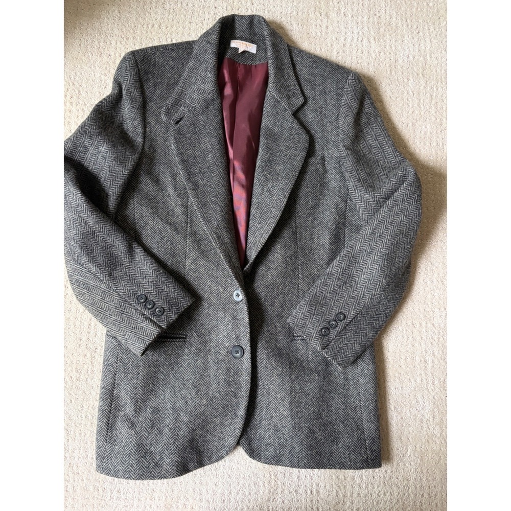 Vintage Brothers Blazer 10 Grey Herringbone 100% Wool Longline Academia Heritage